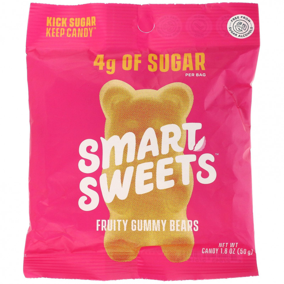   (Iherb) SmartSweets, Fruity, Gummy Bears, Raspberry, Apple, Lemon, Peach, 1.8 oz (50 g)    -     , -, 