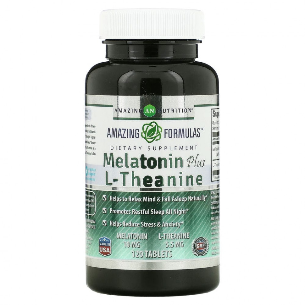   (Iherb) Amazing Nutrition, Melatonin Plus L-Theanine, 10 mg/5.5 mg, 120 Tablets    -     , -, 