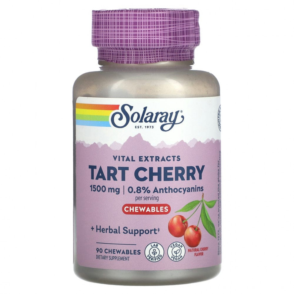 ���� ������ (Iherb) Solaray, Vital Extracts Tart Cherry, ����������� �����, 500 ��, 90 ����������� ��������, ������ �� 3460 ���