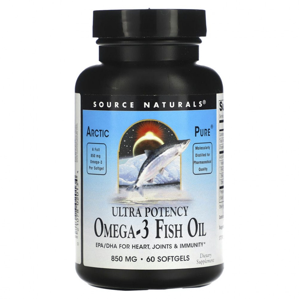 ���� ������ (Iherb) Source Naturals, Arctic Pure, �����-3 � ����� ���, ���������� �������������, 850 ��, 60 ������ ��������, ������ �� 2420 ���