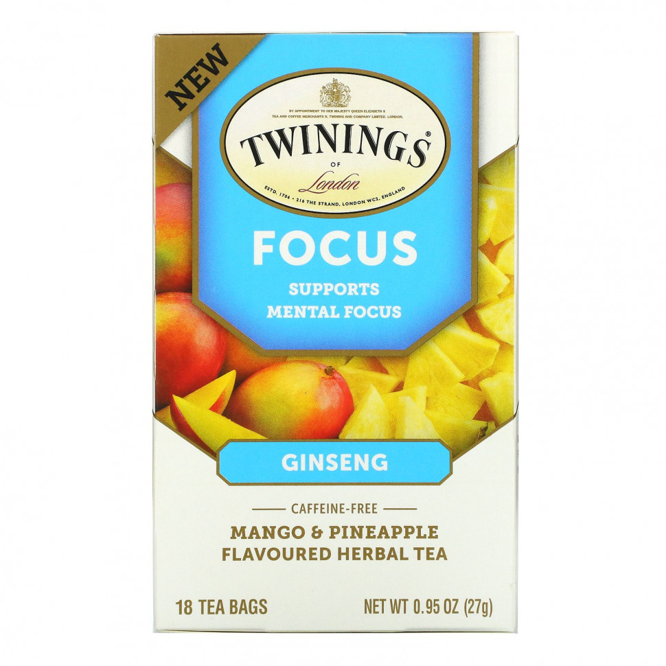 ���� ������ (Iherb) Twinings, Focus Herbal Tea, �������� ��� � ���������, ����� � ��������, ��� �������, 18 ������ ���������, 27 � (0,95 �����), ������ �� 1240 ���