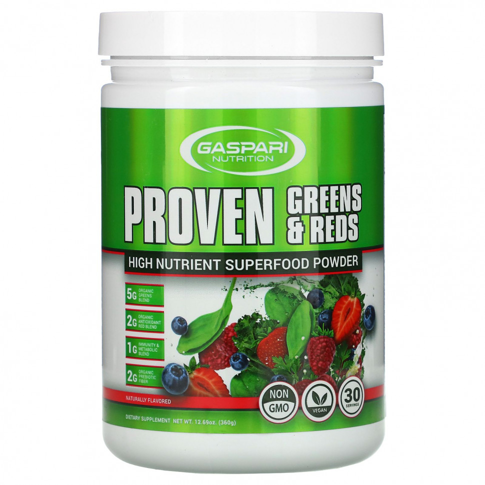 ���� ������ (Iherb) Gaspari Nutrition, Proven Greens & Reds, �������� � ������� � ������� ����������� ����������� �������, � ����������� ������, 360 � (12,69 �����), ������ �� 7080 ���