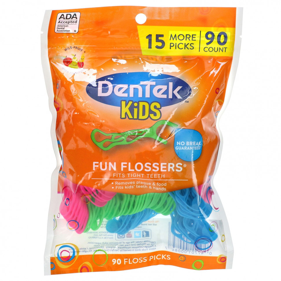���� ������ (Iherb) DenTek, Kids Fun Flossers, ����� ������, 90 ����������, ������ �� 840 ���