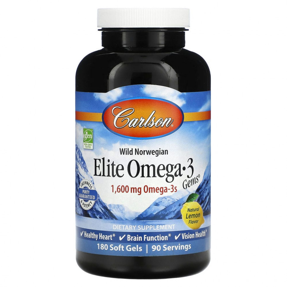   (Iherb) Carlson Labs, Wild Caught, Elite Omega-3 Gems,  -3 ,   , 800 , 180     -     , -, 