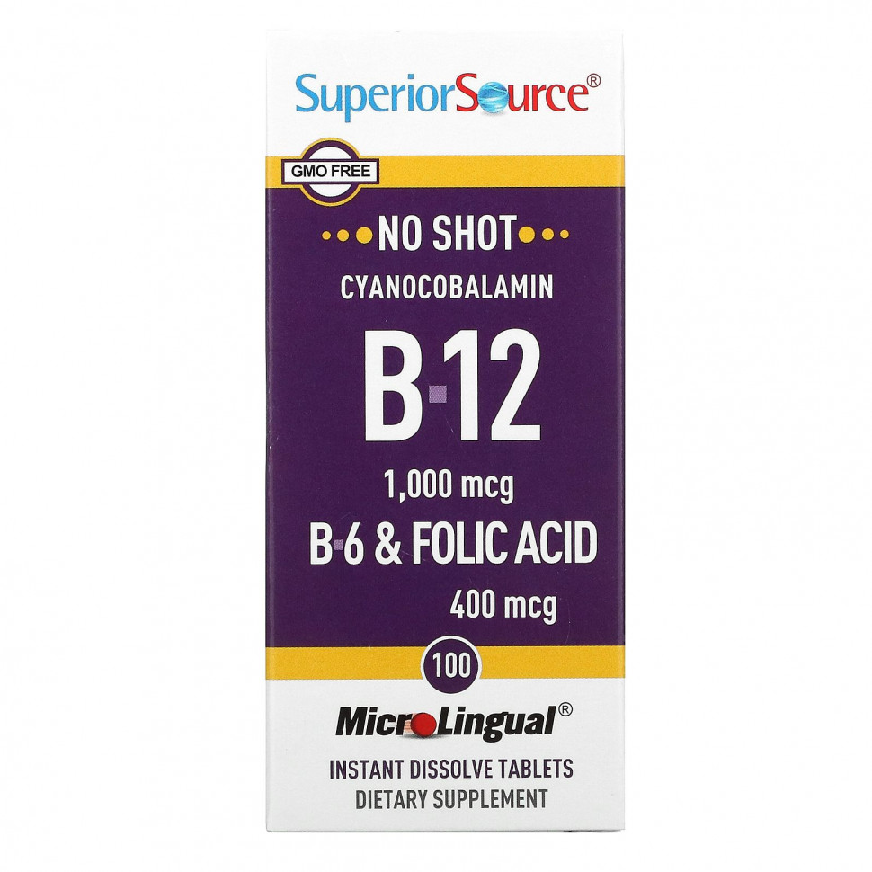   (Iherb) Superior Source, Cyanocobalamin B-12, 1,000 mcg, 100 Instant Dissolve Tablets    -     , -, 