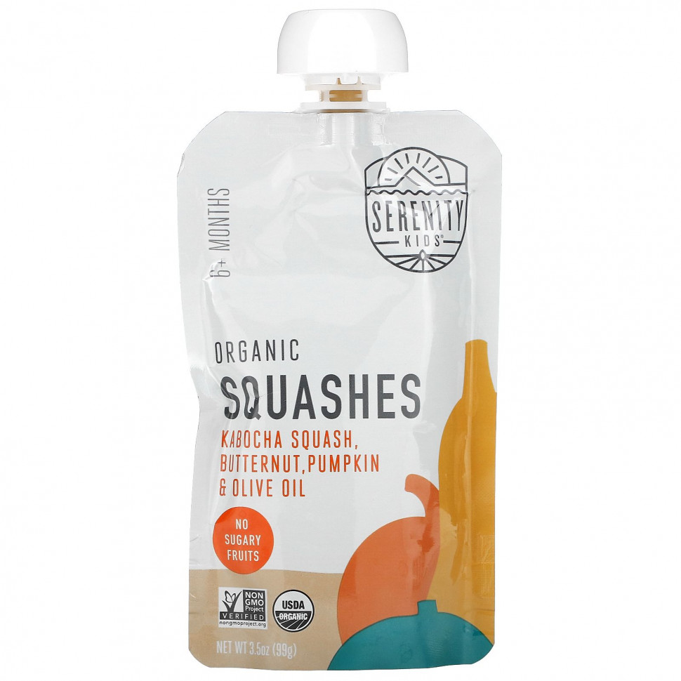 ���� ������ (Iherb) Serenity Kids, Organic Squashes with Kabocha Squash, Butternut, Pumpkin & Olive Oil, 6+ Months, 3.5 oz (99 g), ������ �� 590 ���