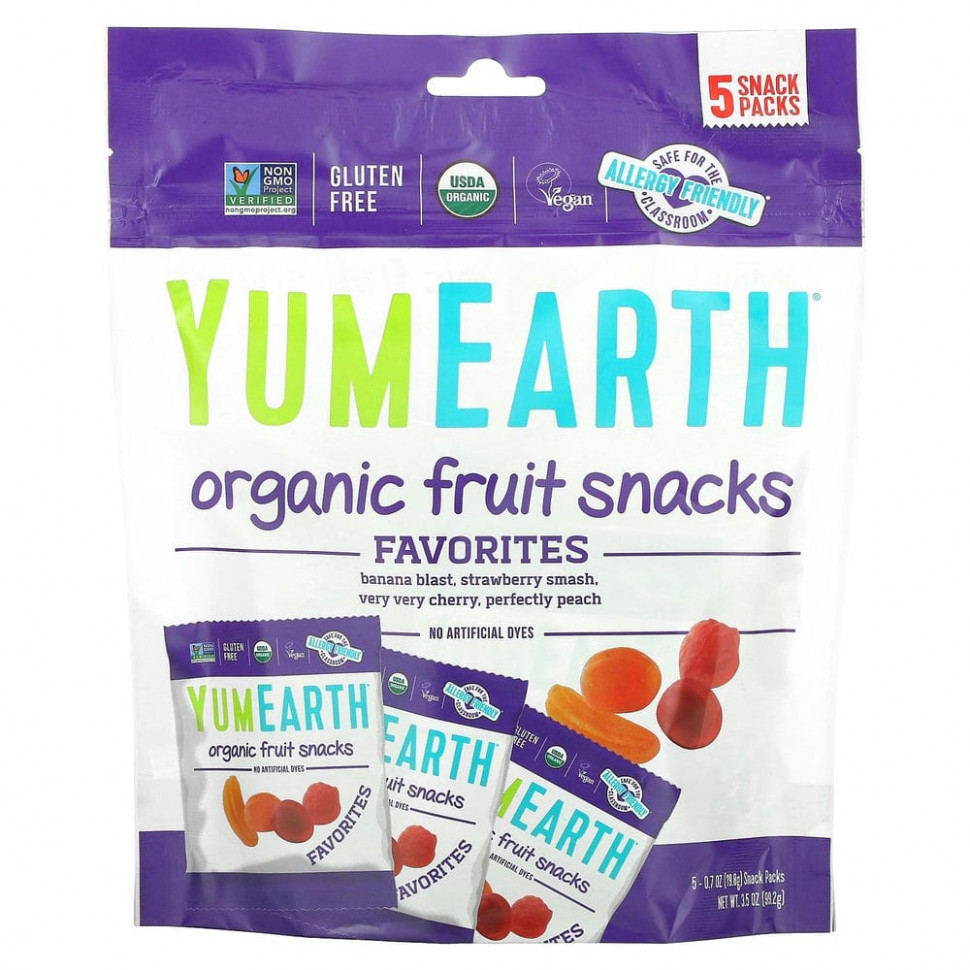 ���� ������ (Iherb) YumEarth, ������������ ��������� �����, 5 ��������, ��� ������ 19,8 � (0,7 �����), ������ �� 1340 ���