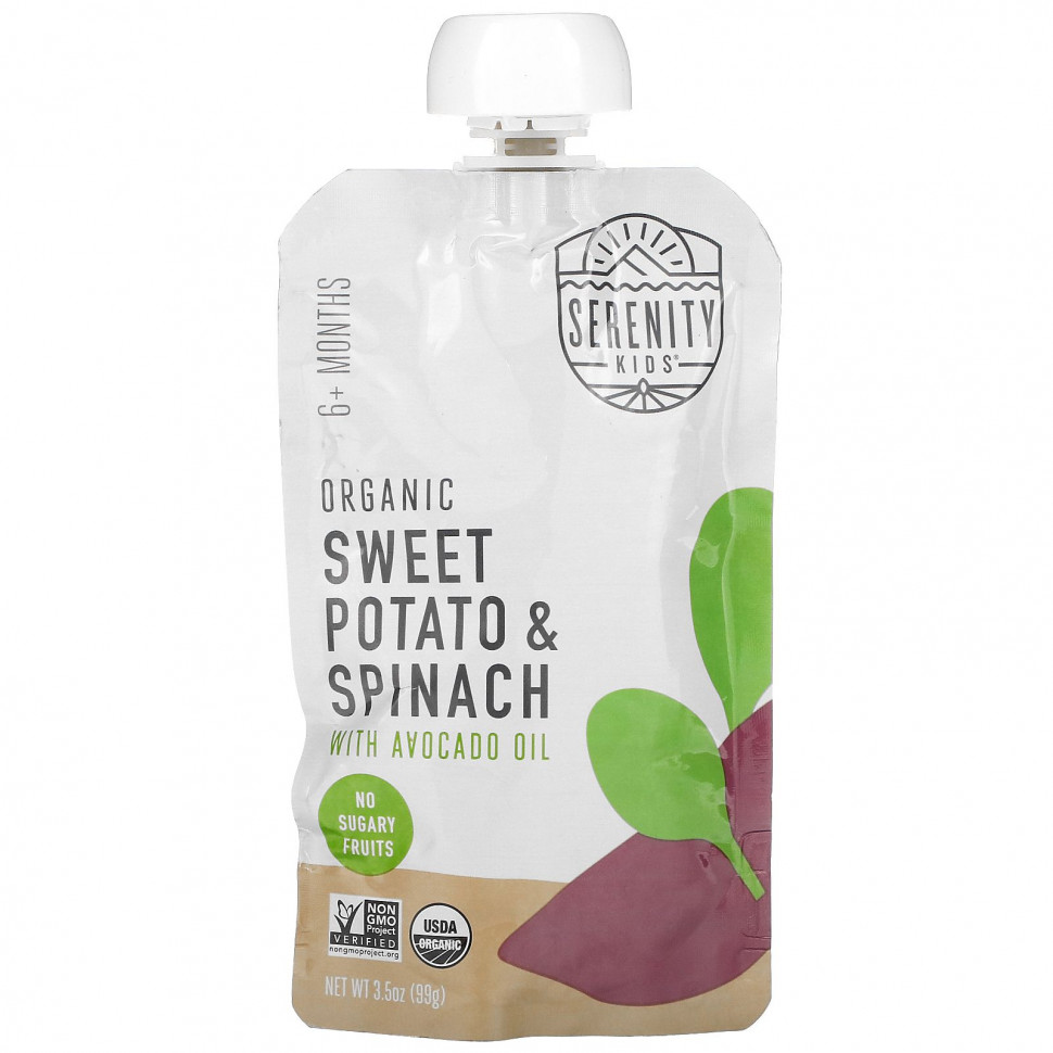   (Iherb) Serenity Kids, Organic Sweet Potato & Spinach with Avocado Oil, 6+ Months, 3.5 oz (99 g)    -     , -, 