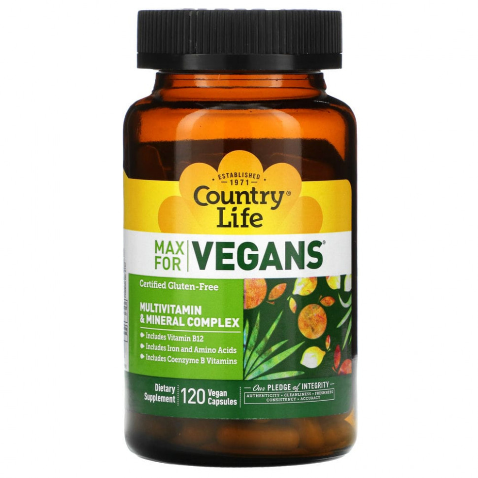 ���� ������ (Iherb) Country Life, Max for Vegans, �������� ��������������� � ���������, 120 ��������� ������, ������ �� 4960 ���