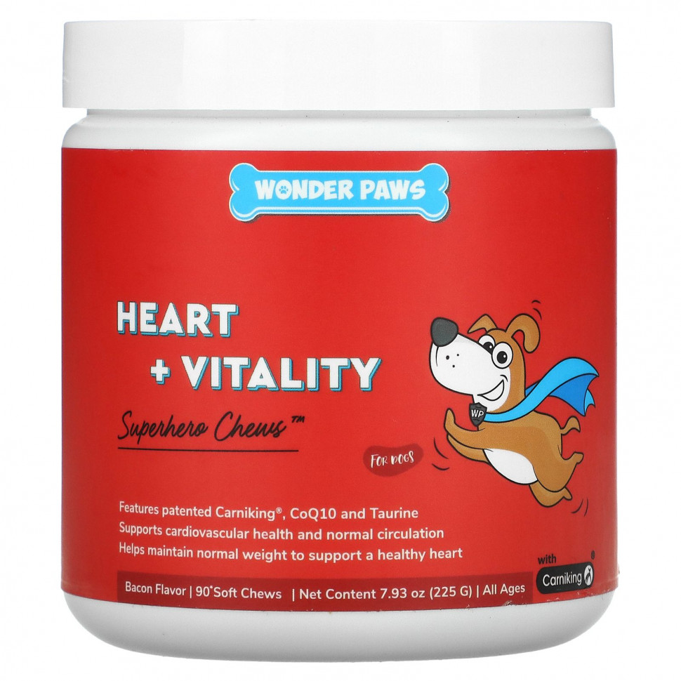   (Iherb) Wonder Paws, Superhero Chews, Heart + Vitality,  ,   , , 90       -     , -, 