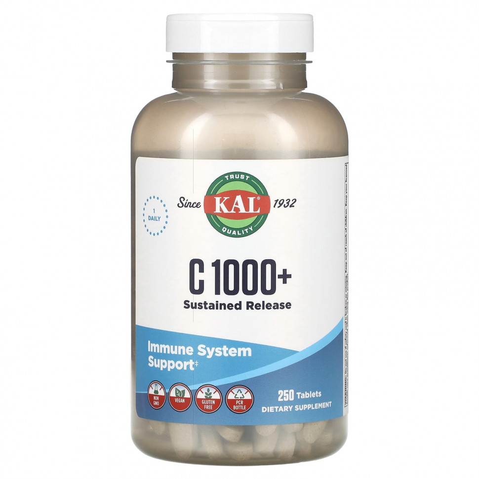 ���� ������ (Iherb) KAL, C 1000+ � ����������� ��������������, 250 ��������, ������ �� 4600 ���