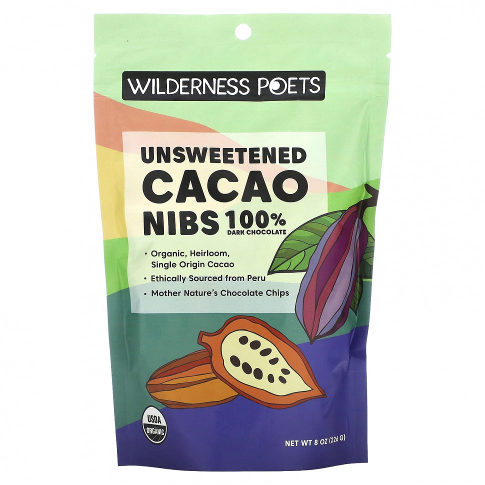   (Iherb) Wilderness Poets, Unsweetened Cacao Nibs, Dark Chocolate, 8 oz (226 g),   2260 