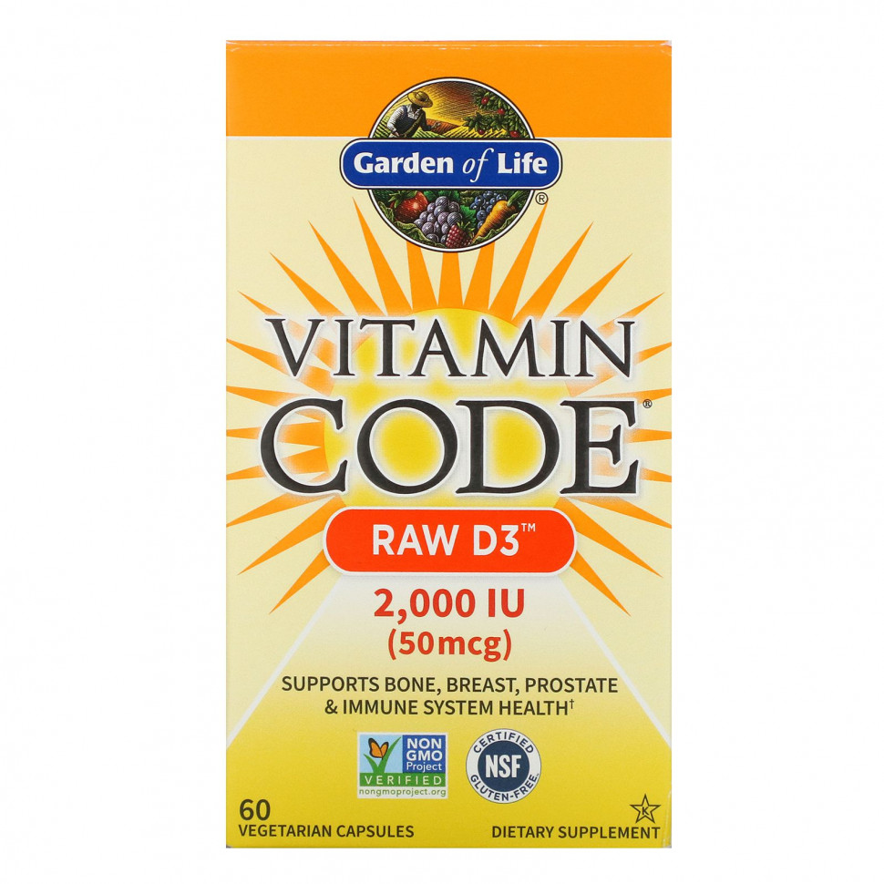���� ������ (Iherb) Garden of Life, Vitamin Code, RAW D3, 50 ��� (2000 ��), 60 �������������� ������, ������ �� 3740 ���