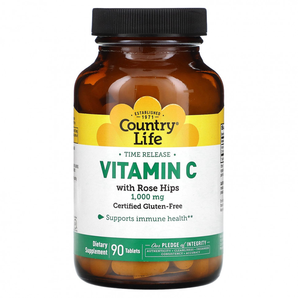 ���� ������ (Iherb) Country Life, ������� C � ����������� �������������� � ����������, 1000 ��, 90 ��������, ������ �� 2200 ���