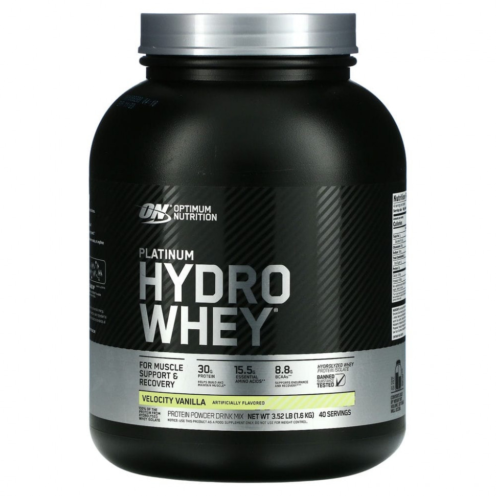   (Iherb) Optimum Nutrition, Platinum Hydrowhey, Velocity Vanilla, 3.5 lbs (1,590 g)    -     , -, 