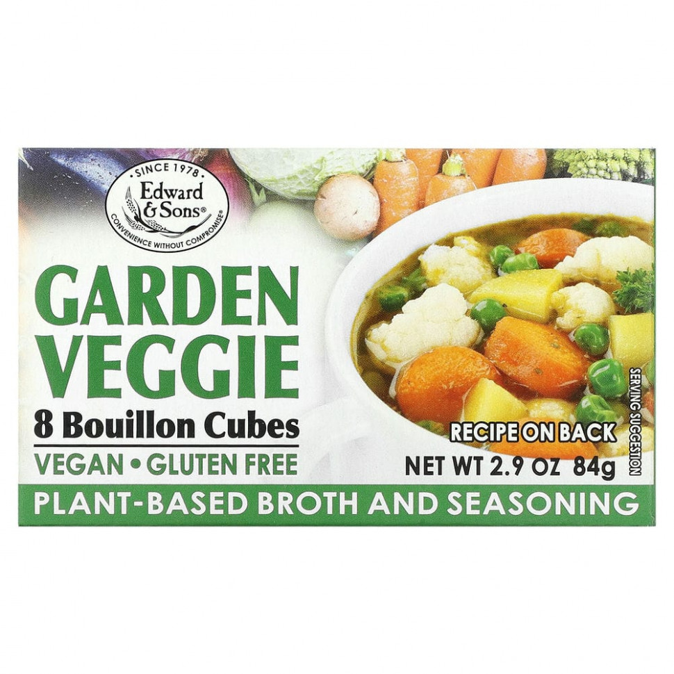   (Iherb) Edward & Sons, Edward & Sons, Garden Veggie, Bouillon Cubes, 8 Cubes    -     , -, 