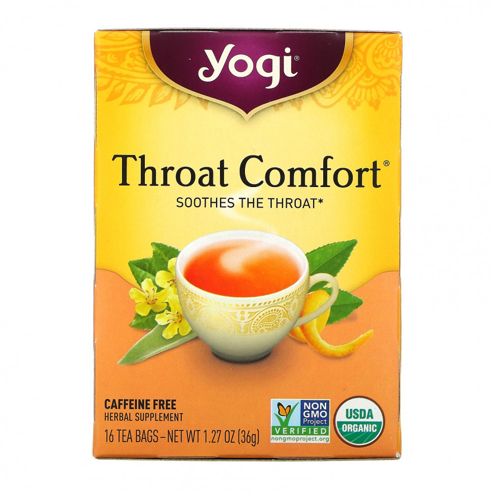 ���� ������ (Iherb) Yogi Tea, Throat Comfort, ��� �������, 16 ������ ���������, 36 � (1,27 �����), ������ �� 930 ���