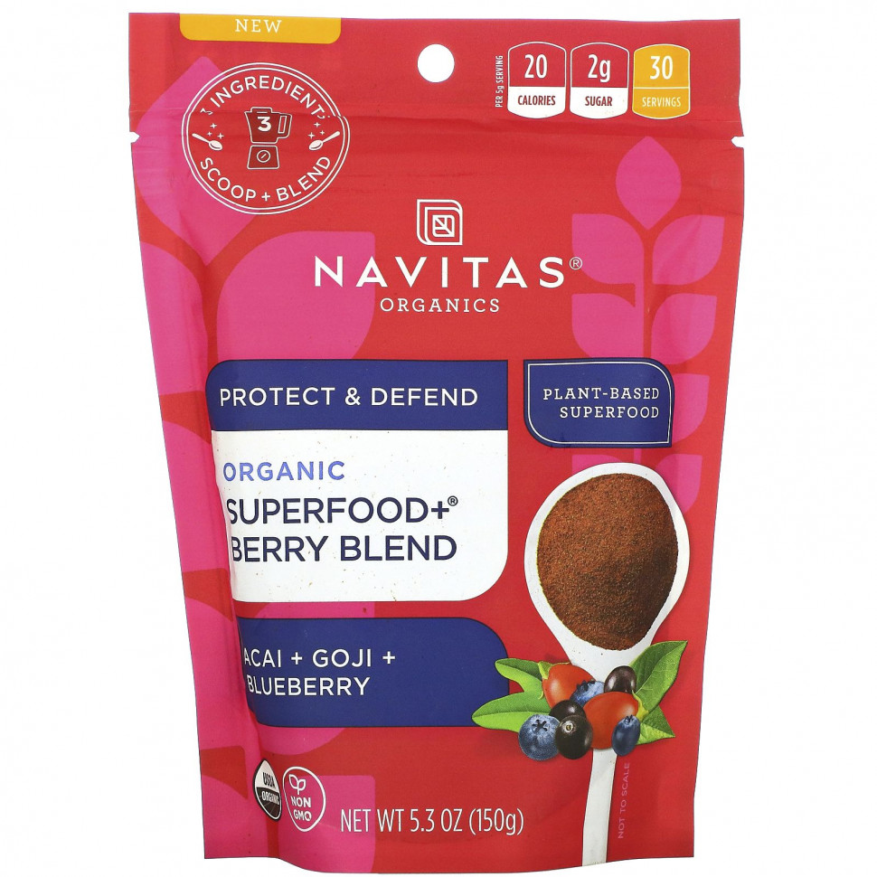   (Iherb) Navitas Organics, Organic Superfood + Berry Blend, Acai + Goji + Blueberry, 5.3 oz (150 g),   2800 