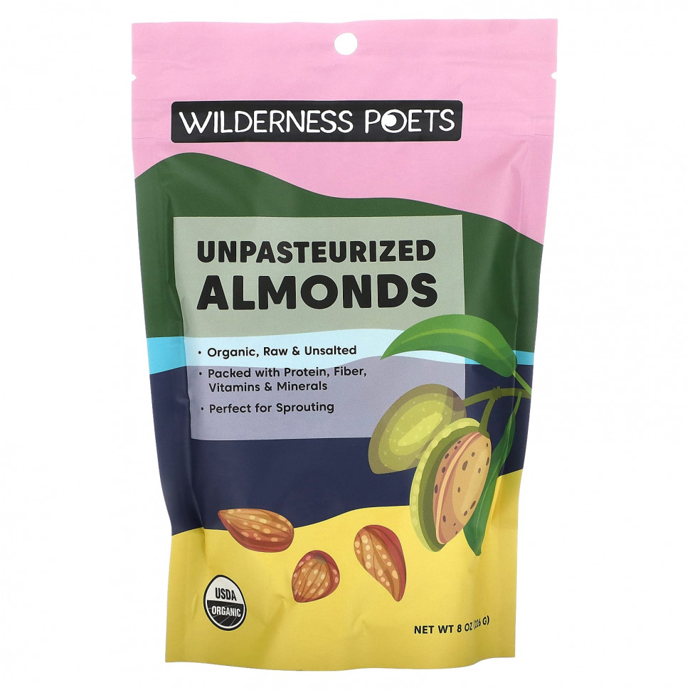   (Iherb) Wilderness Poets, Unpasteurized Almonds, Unsalted, 8 oz (226 g)    -     , -, 