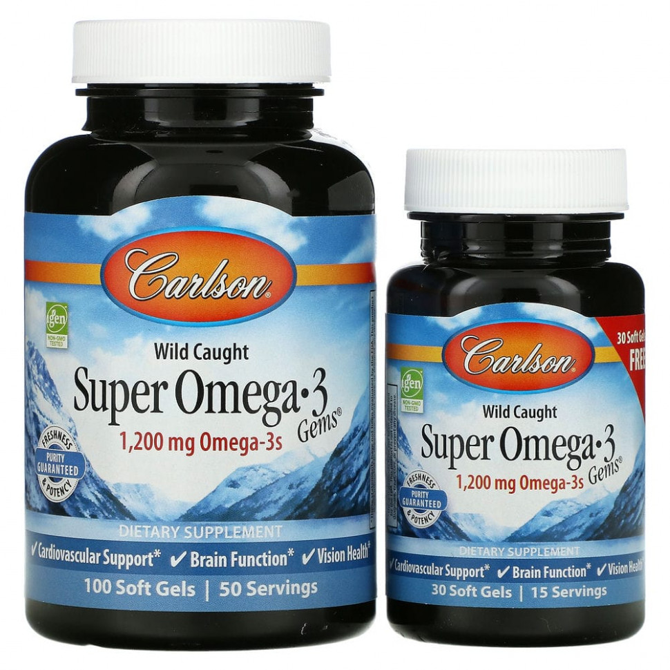   (Iherb) Carlson Labs, Wild Caught Super Omega-3 Gems,  -3   , 600 , 100  30     -     , -, 