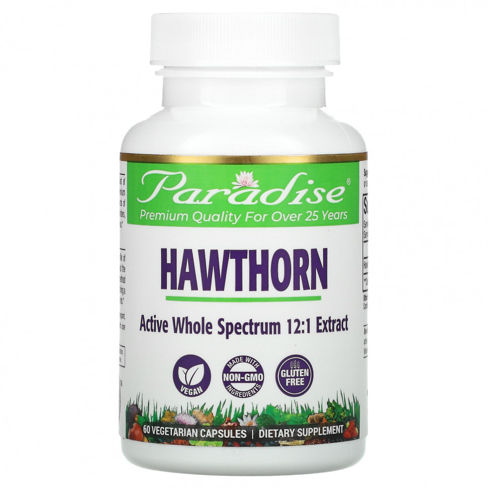   (Iherb) Paradise Herbs, Hawthorn Berry, 60 Vegetarian Capsules    -     , -, 