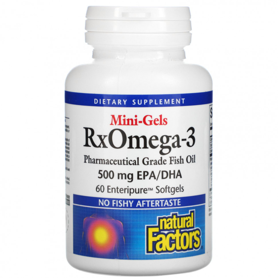   (Iherb) Natural Factors, Mini-Gels RxOmega-3, 500 mg, 60 Enteripure Softgels    -     , -, 