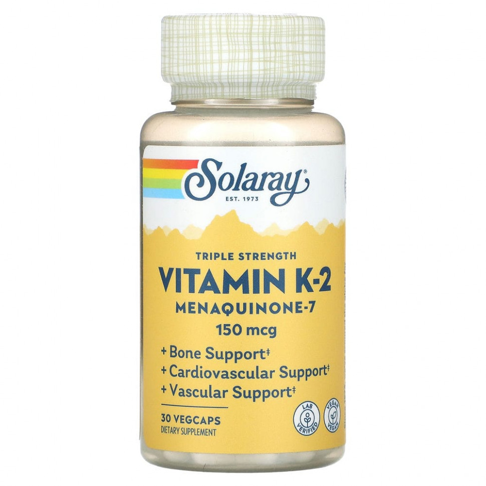 ���� ������ (Iherb) Solaray, ������� K2 ������� ���� ��������, ���������-7, 150 ���, 30 ������������ ������, ������ �� 2830 ���