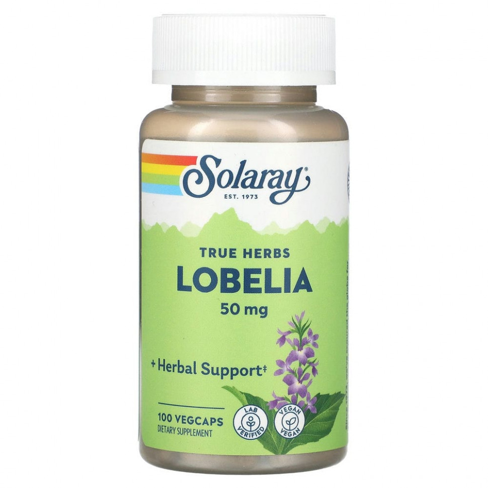   (Iherb) Solaray, True Herbs, Lobelia, 50 mg , 100 VegCaps    -     , -, 