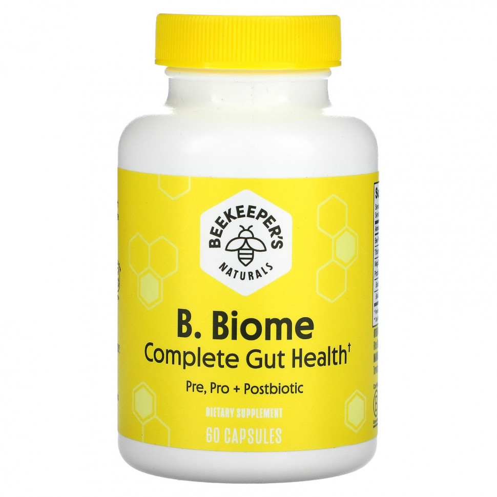   (Iherb) Beekeeper's Naturals, B. Biome Complete Gut Health, Pre, Pro + Postbiotic, 60 Capsules    -     , -, 
