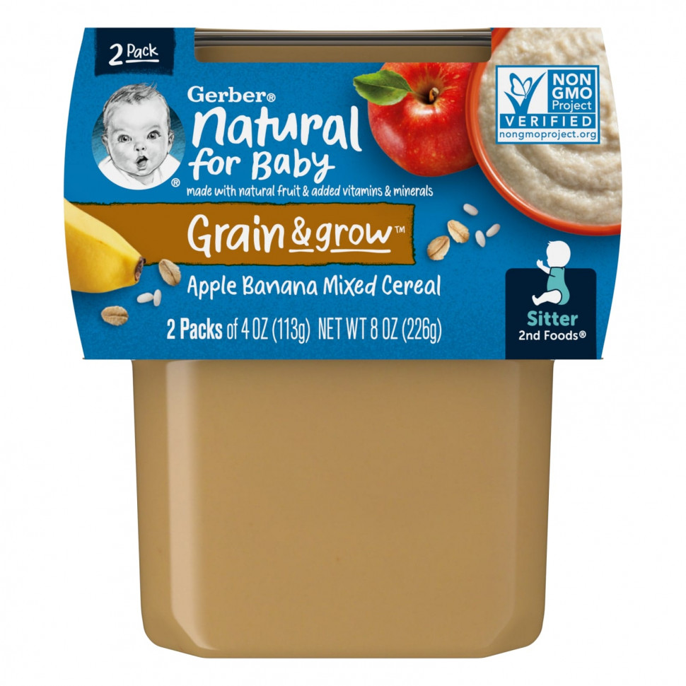 ���� ������ (Iherb) Gerber, Natural for Baby, Grain & Grow, 2nd Foods, ����� ������� � ������� � �������, 2 �������� �� 113 � (4 �����), ������ �� 710 ���