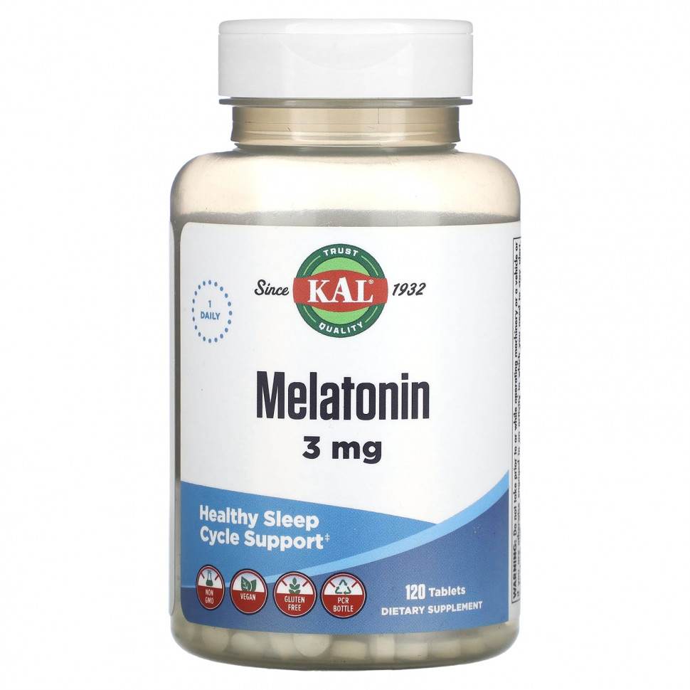   (Iherb) KAL, Malatonin, 3 mg, 120 Tablets    -     , -, 