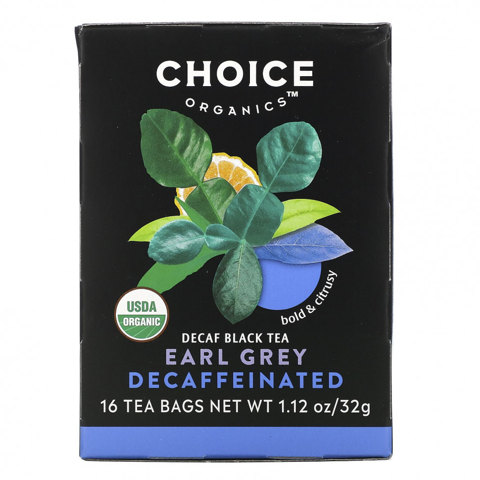   (Iherb) Choice Organic Teas, Black Tea, Organic Decaffeinated Earl Grey, Decaf, 16 Tea Bags, 1.12 oz (32 g)    -     , -, 