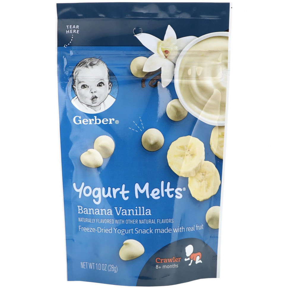 ���� ������ (Iherb) Gerber, Yogurt Melts, ������ ��� ������� �� 8 �������, ����� � ������, 28 � (1 �����), ������ �� 1210 ���