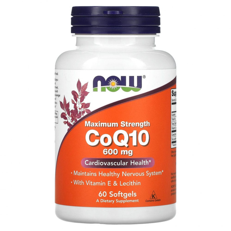 ���� ������ (Iherb) NOW Foods, ������� Q10 � ��������� E � ���������, ������������ �������������, 600 ��, 60 ������, ������ �� 8770 ���