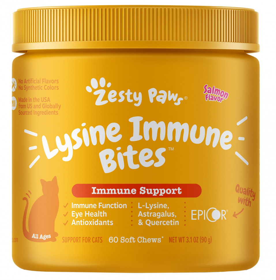 ���� ������ (Iherb) Zesty Paws, Lysine Immune Bites, ��������� ���������� �����, ��� ���� ���������, ������, 60 ����������� ��������, 90 � (3,1 �����), ������ �� 3660 ���
