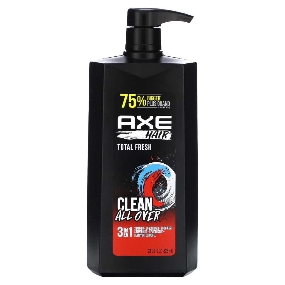 ���� ������ (Iherb) Axe, Hair, �������� ���� �����������, ������� 3 � 1, ����������� � ���� ��� ����, Total Fresh, 828 �� (28 ����. �����), ������ �� 2740 ���