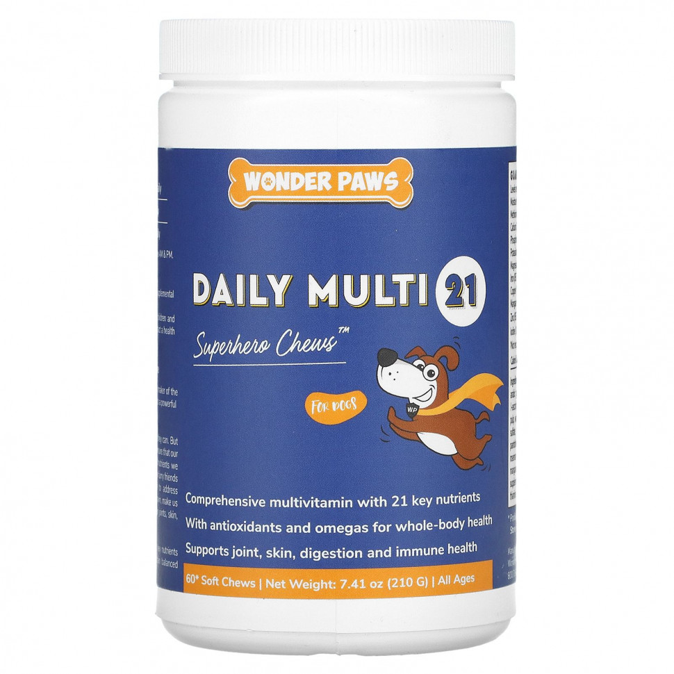   (Iherb) Wonder Paws, Daily Multi 21, Superhero Chews  ,   , 60  , 210  (7,41 )    -     , -, 