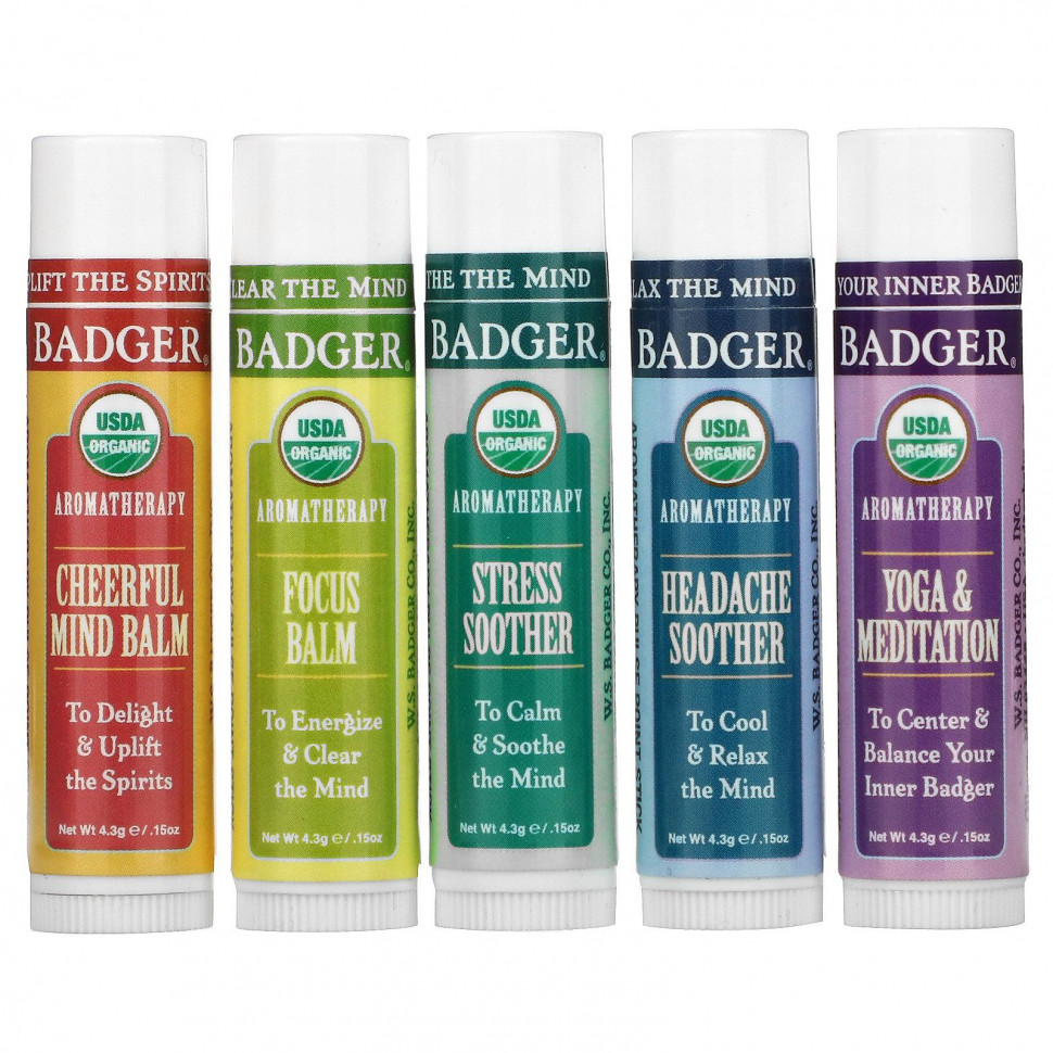   (Iherb) Badger Company, Aromatherapy Travel Kit, 5 Pack, .15 oz (4.3 g) Each    -     , -, 