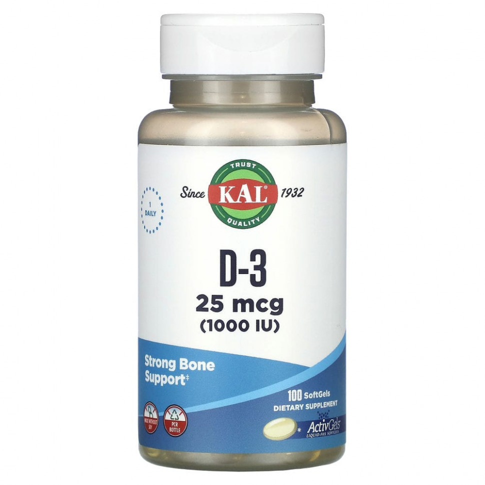 ���� ������ (Iherb) KAL, D-3, 25 ��� (1000 ��), 100 ������ ��������, ������ �� 1140 ���