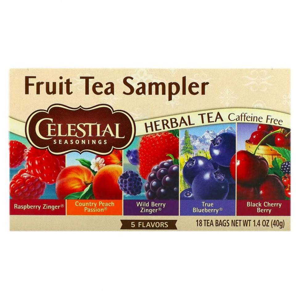 ���� ������ (Iherb) Celestial Seasonings, Fruit Tea Sampler, �������� ���, ��� �������, 5 ������, 18 ������ ���������, ����� 40 � (1,4 �����) ������, ������ �� 990 ���