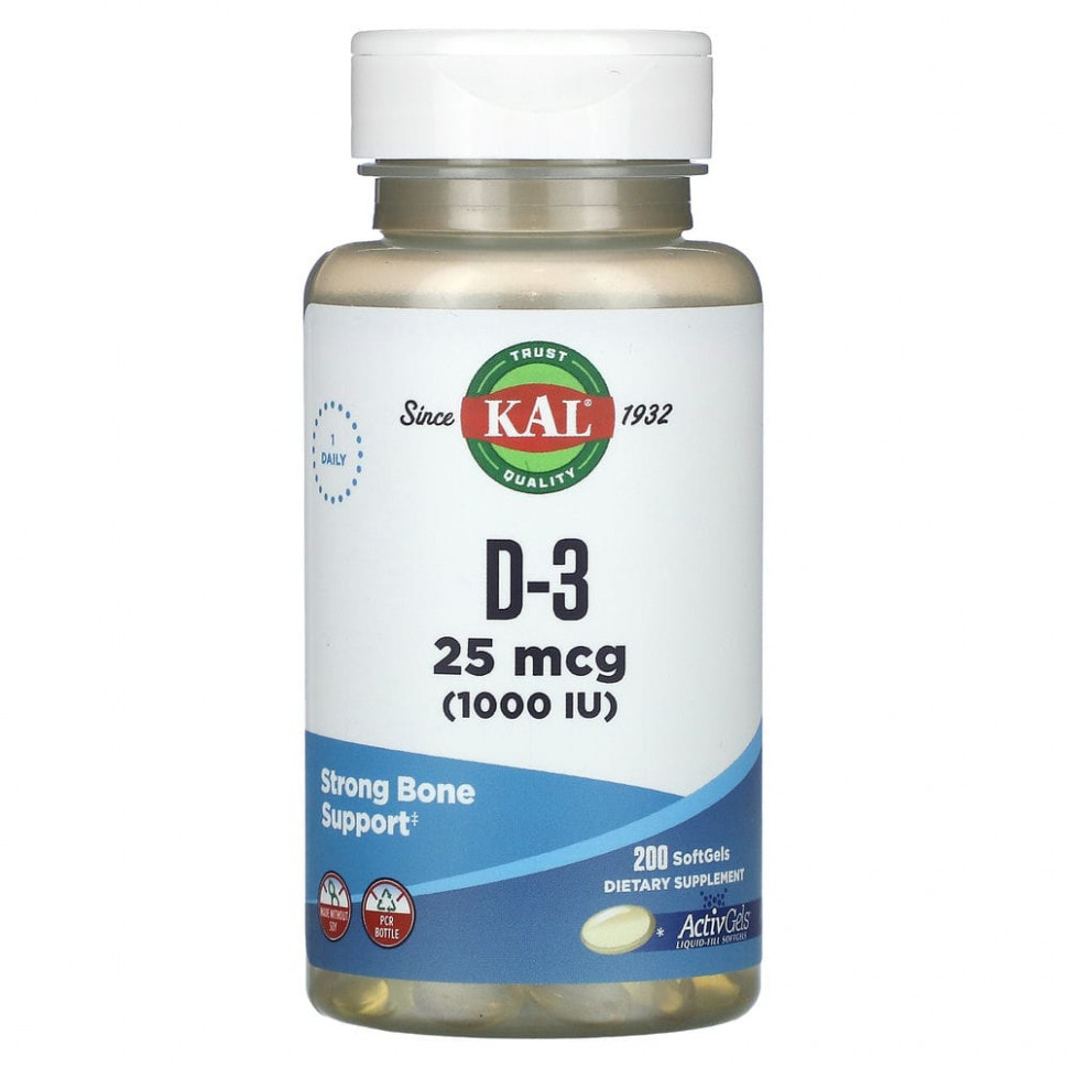 ���� ������ (Iherb) KAL, D-3, 25 ��� (1000 ��), 200 ������ ��������, ������ �� 2000 ���