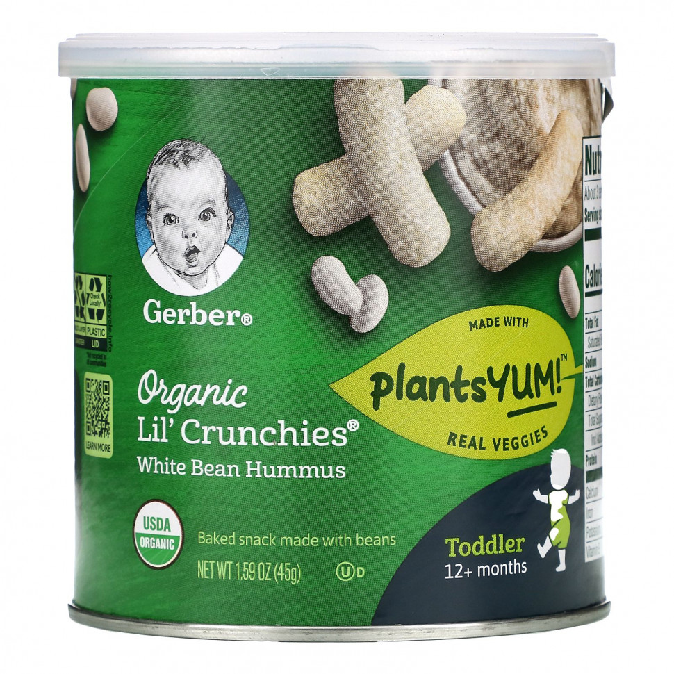   (Iherb) Gerber, Organic Lil' Crunchies, White Bean Hummus, Toddler, 12+ Months, 1.59 oz (45 g)    -     , -, 