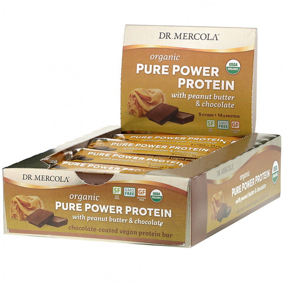 ���� ������ (Iherb) Dr. Mercola, Organic Pure Power Protein Bar, ���������� ����� � �������, 12 ����������, 52 � (1,83 �����), ������ �� 7760 ���