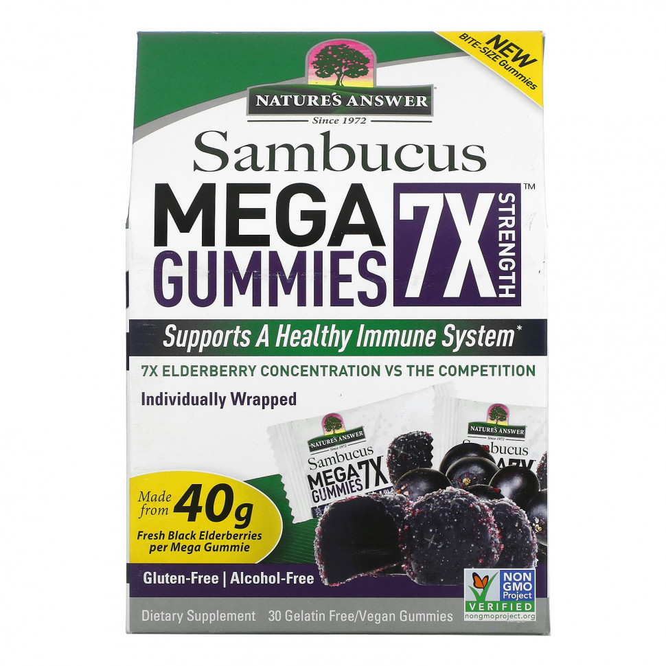   (Iherb) Nature's Answer, Sambucus Mega Gummies 7X Strength,  , 30         -     , -, 