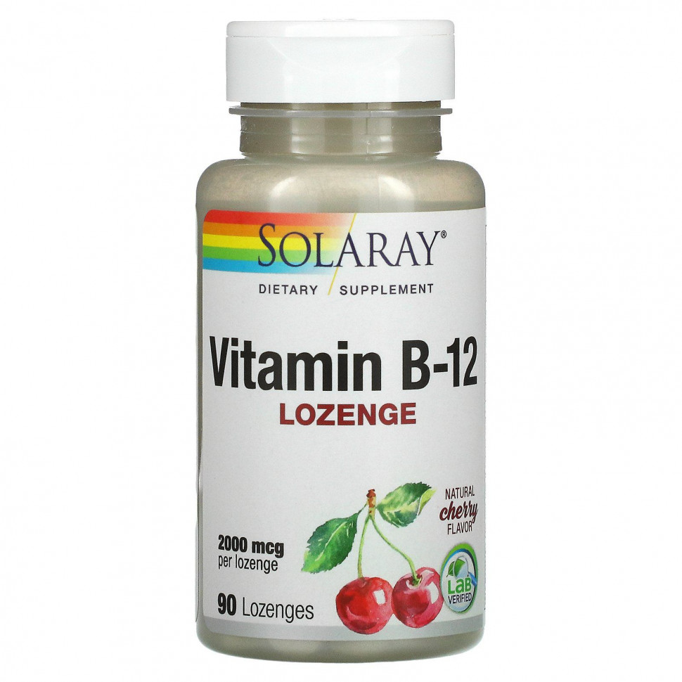 ���� ������ (Iherb) Solaray, ������� B12, �������� � ����������� �������������� �������, 2000 ���, 90 ��������, ������ �� 1800 ���