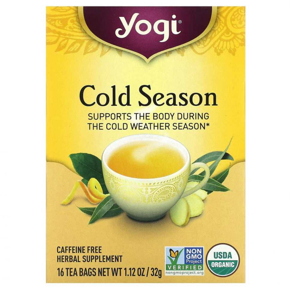 ���� ������ (Iherb) Yogi Tea, ������������, Cold Season, ��� �������, 16 ������ ���������, 1.12 ����� (32 �), ������ �� 930 ���
