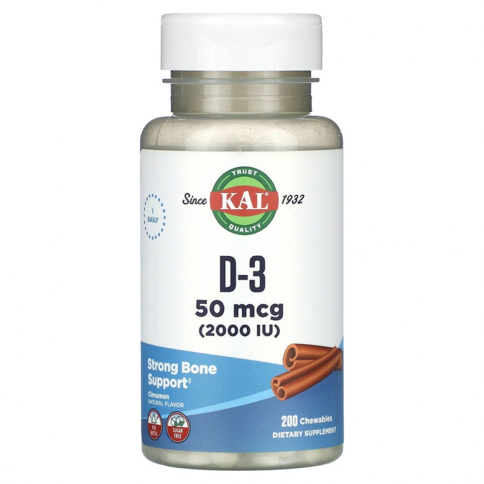 ���� ������ (Iherb) KAL, D-3, ������, 50 ��� (2000 ��), 200 ����������� ��������, ������ �� 2300 ���