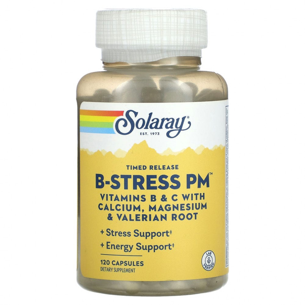 ���� ������ (Iherb) Solaray, ������� B-Stress PM � ����������� ��������������, 120 ������, ������ �� 2670 ���