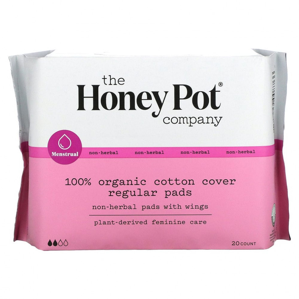   (Iherb) The Honey Pot Company, Organic Regular Non-Herbal Pads With Wings, 20 Count    -     , -, 