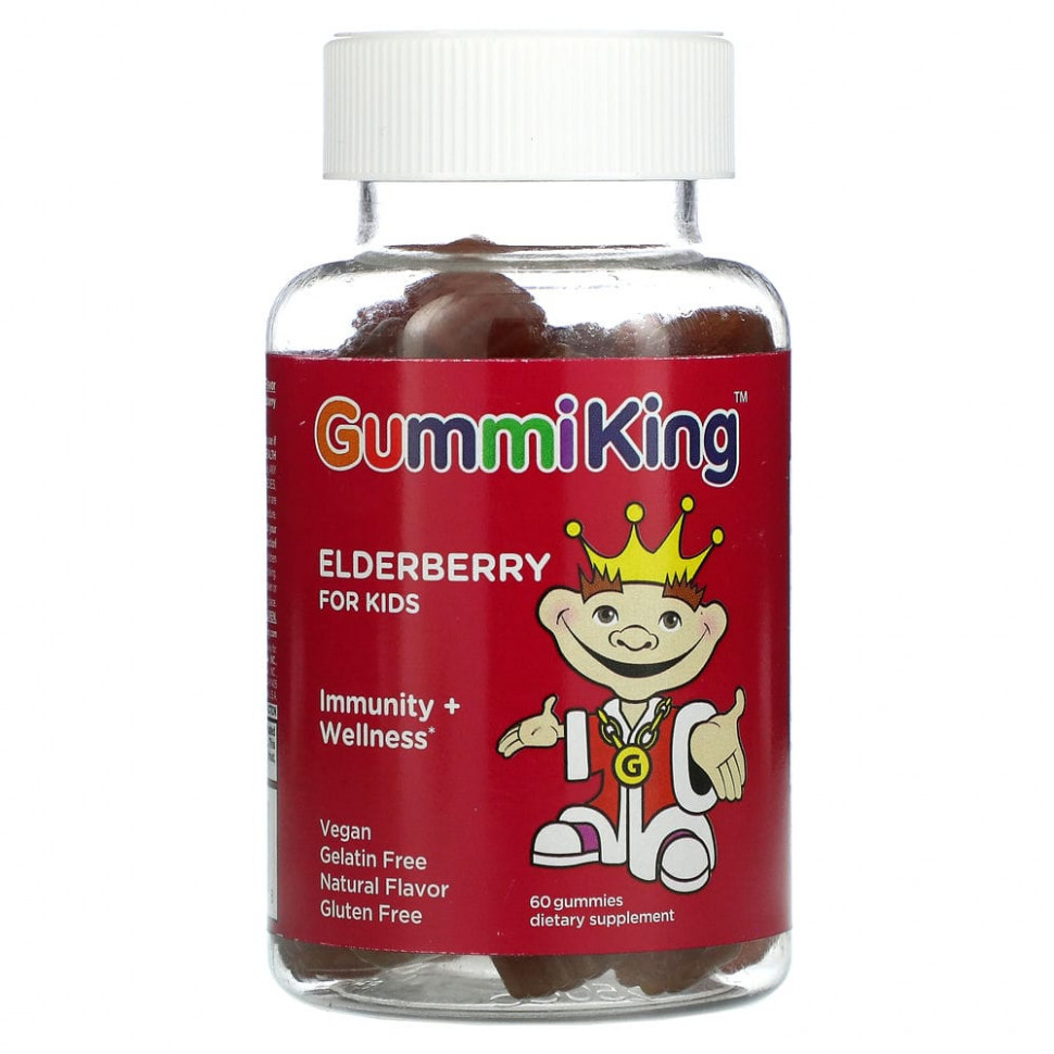   (Iherb) GummiKing, Elderberry For Kids, Immunity + Wellness, Raspberry Flavor, 60 Gummies    -     , -, 